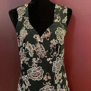 Fashion Bug Women’s Medium Stretch V Neck Sleeveless Black Floral Dress